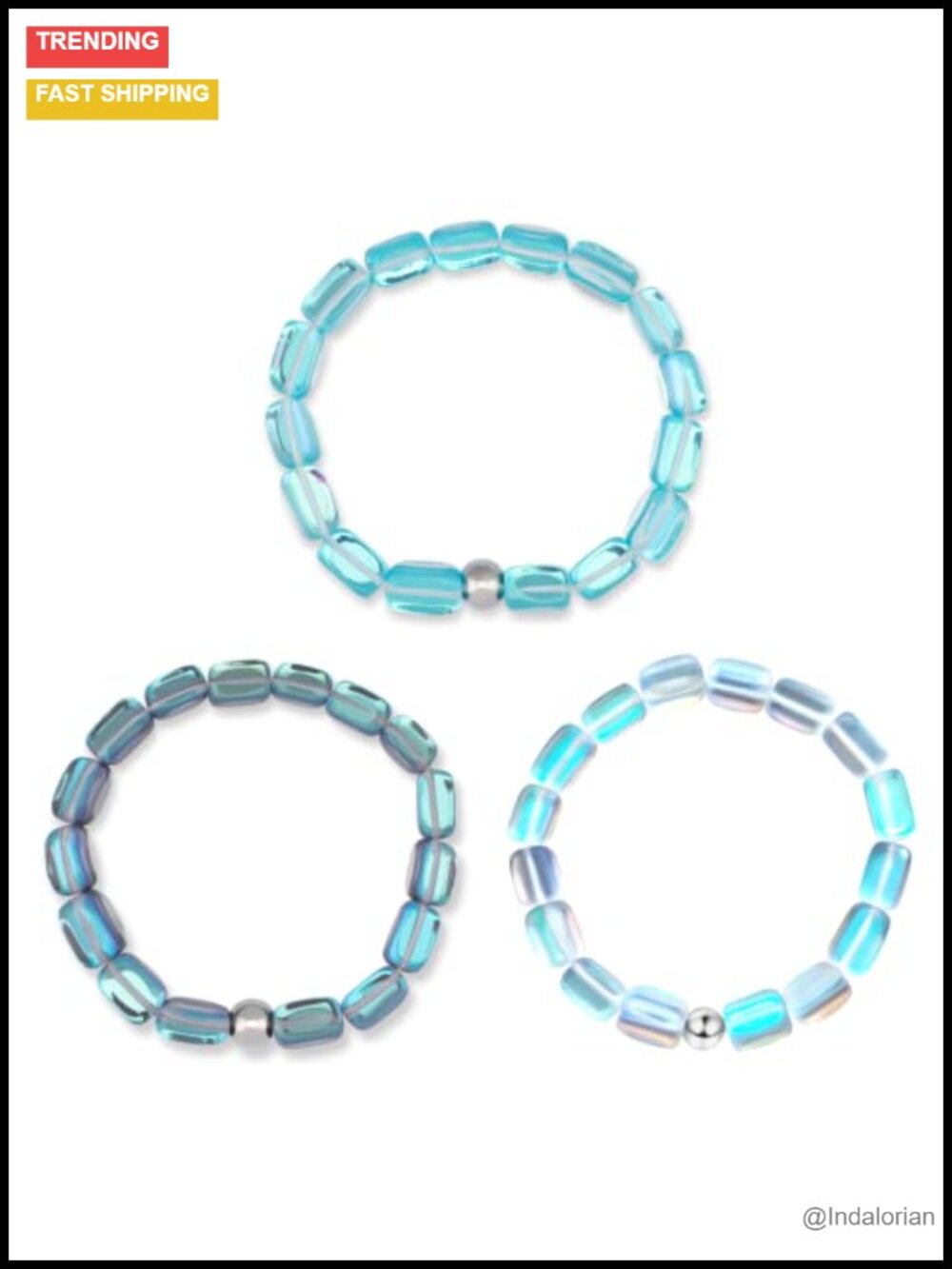 3 Pack Mermaid Stretch Bracelets Glass Beads Iridescent Jewelry Women